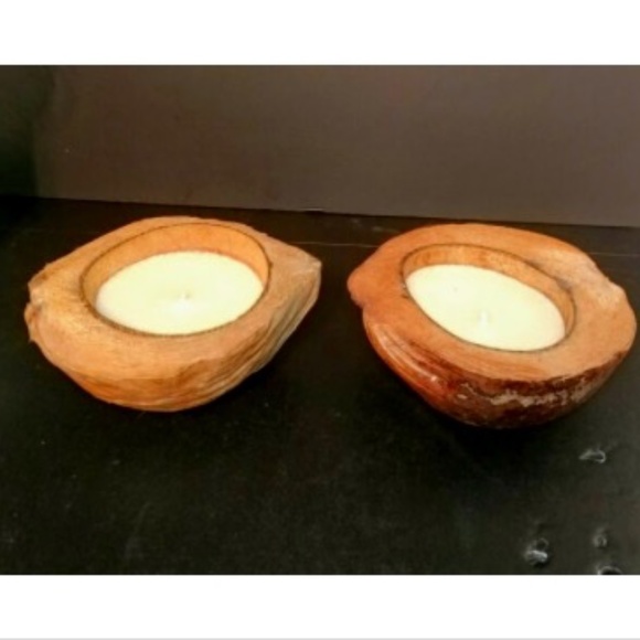 Coconut Shell Candles 2 Cotton Wick Natural Island Decor Tiki Garden Primitive - Picture 1 of 4